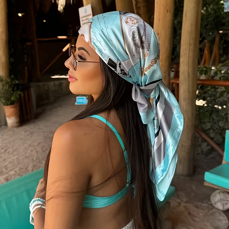 Écharpe de tête en satin de polyester de luxe, grande écharpe carrée pour envelopper les cheveux, couverture de plage et accessoire de mode pour femmes