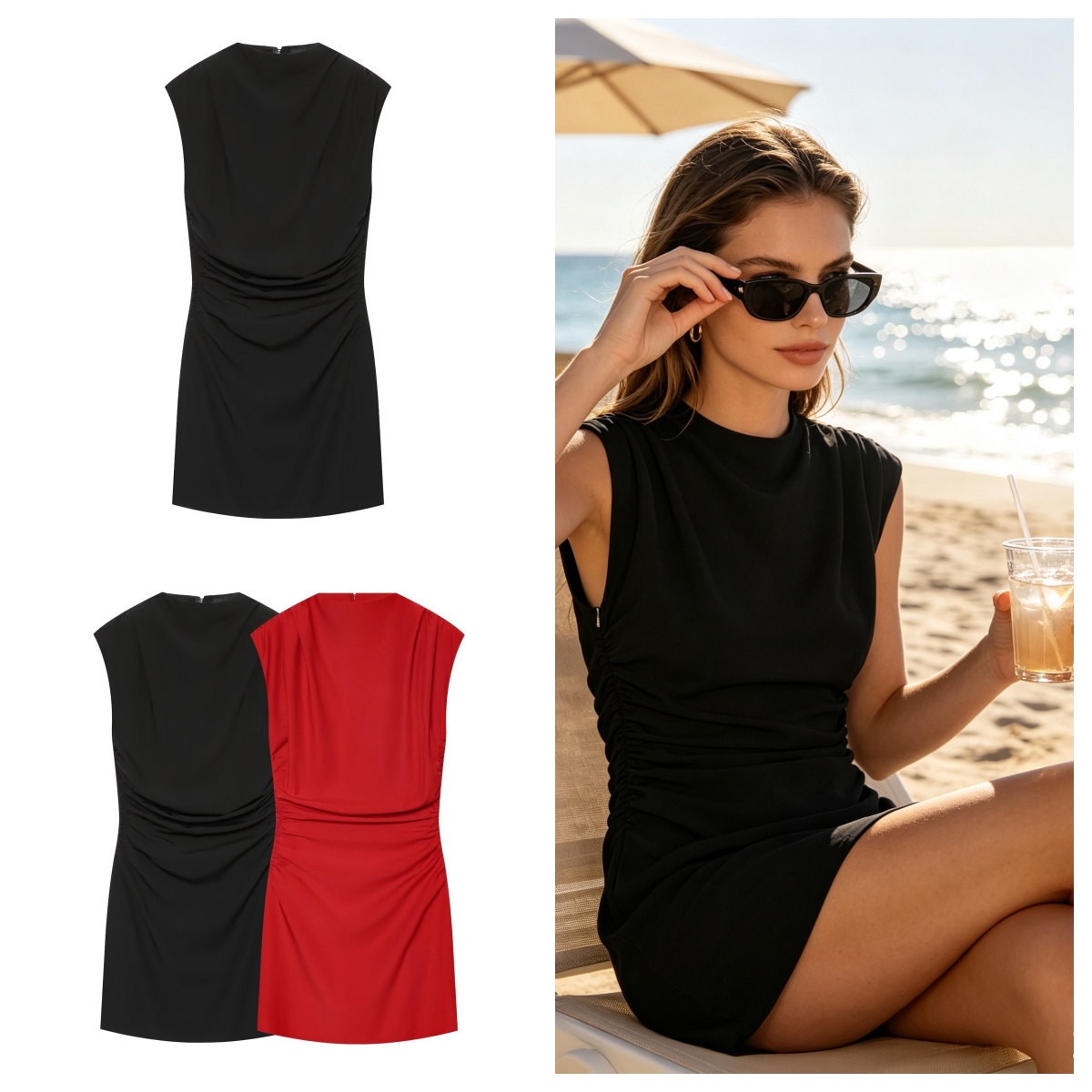 Robe pour femme Guobioziy, nouvelle collection automne 2026, sans manches, col drapé, froncée sur le côté, mini-robe moulante, tenue de soirée chic et tendance