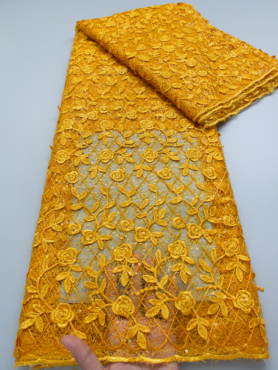 Tissu en dentelle de tulle français, paillettes de luxe nigérianes, tissu en dentelle à sequins africains de haute qualité, 5 yards pour robe de soirée femme 4885