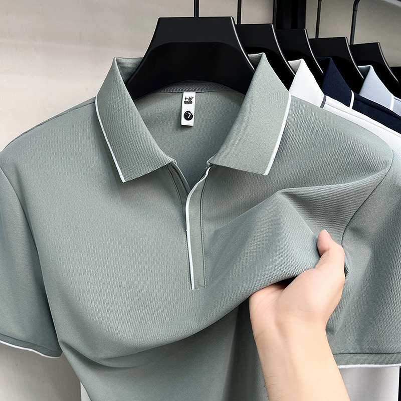 Designer marque Ice Silk manches courtes polo shirt confort respirant été monochrome hommes t - shirt mode affaires Casual TOP