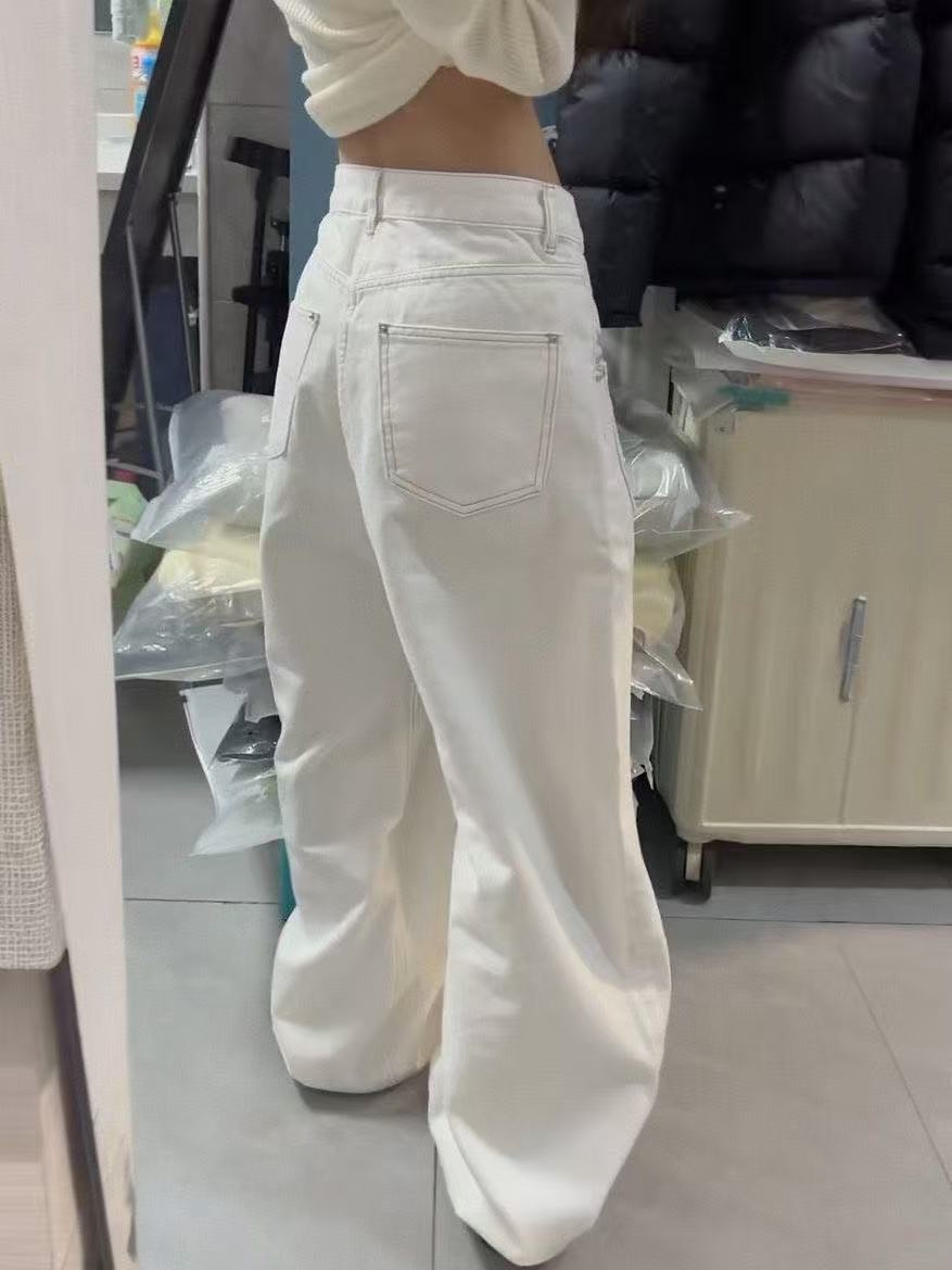 Jean baggy blanc pour femme, brodé, coupe large, style Y2K, Harajuku japonais, années 2000, rétro américain, grunge, tendance High Street, nouveauté