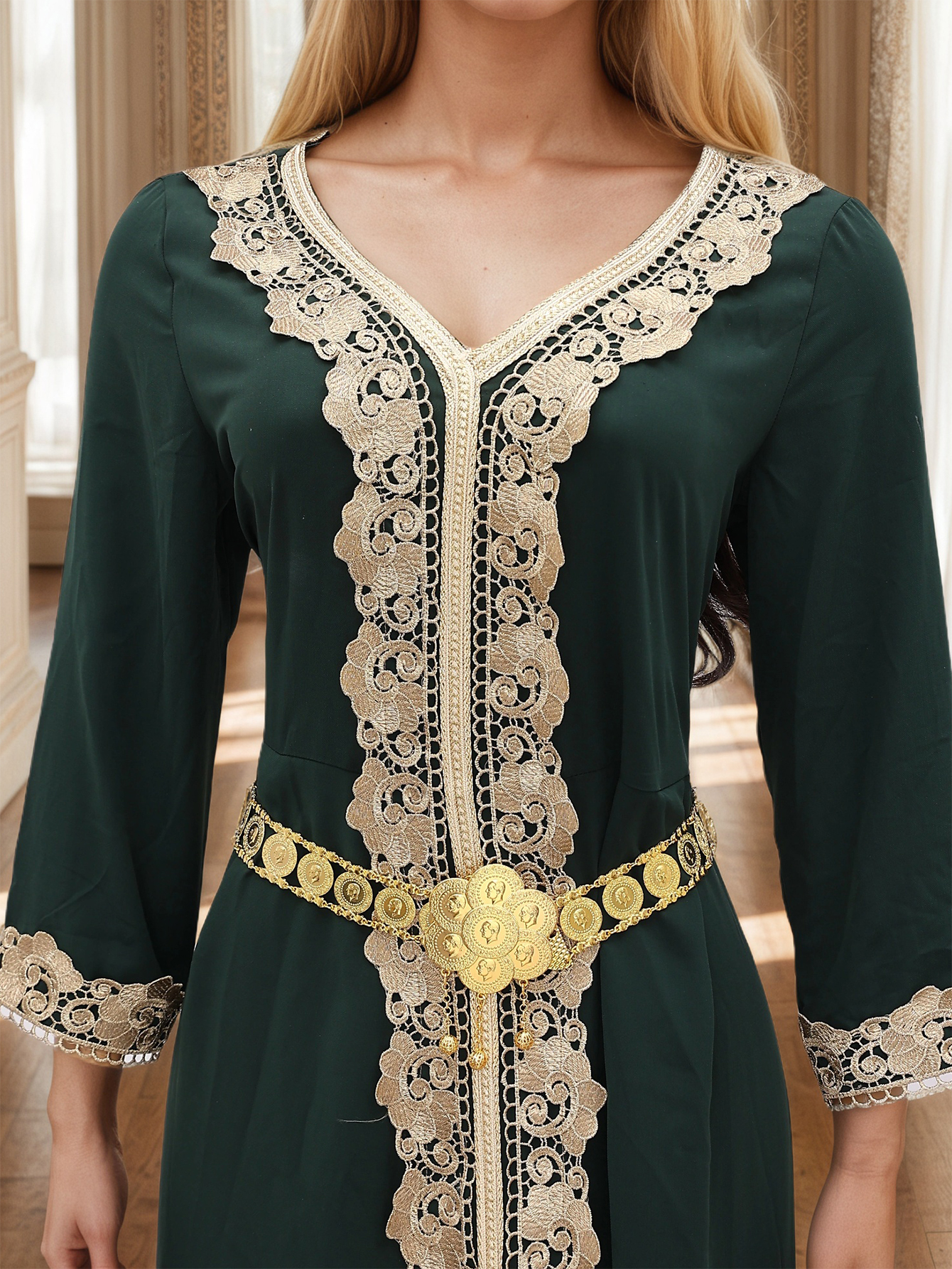 Ceinture caftan plaquée or 22 carats pour femmes, chaîne de taille arabe de Style turc, chaîne de corps pour Festival de Gala de mariage du moyen-orient, cadeau