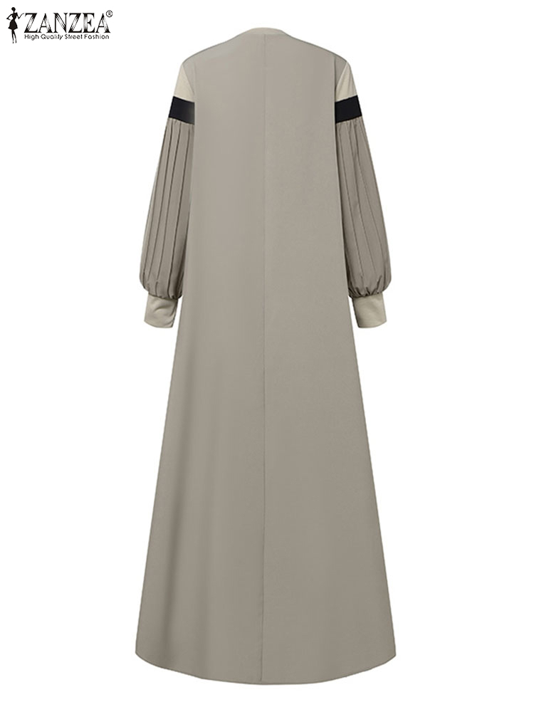 2025 ZANZEA mode femmes automne longue lanterne manches Robe musulmane Abaya Robe islamique caftan Patchwork Robe d'été plissée robes
