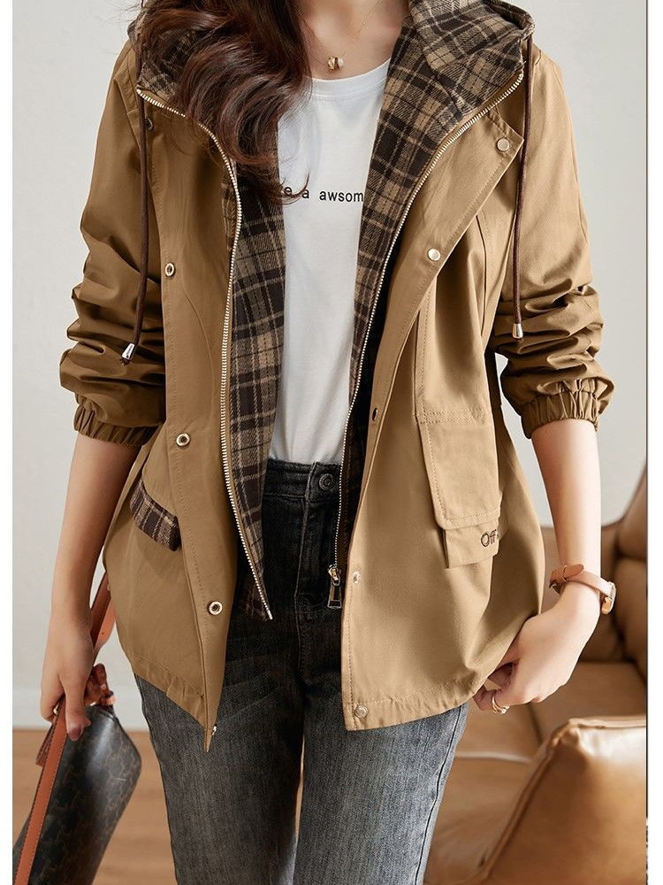 2025 nouvelle mode coréenne courte coupe-vent à capuche femme à manches longues lâche vêtements d'extérieur décontractés manteaux femmes automne Trench Coat femme