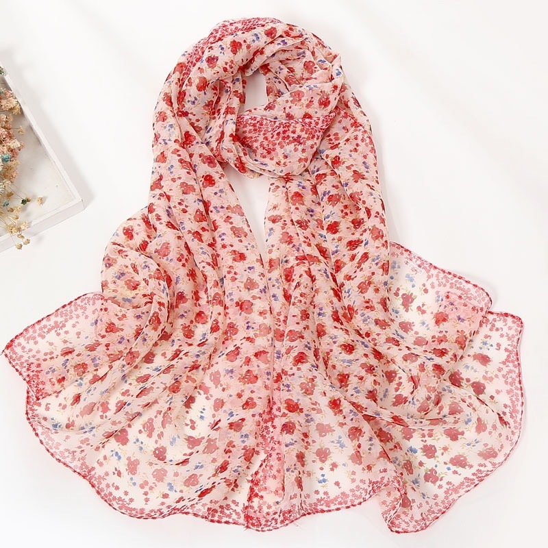Écharpe florale pour femmes en georgette, style bohème, écharpe de cou, châle de plage, écharpe décorative pour toutes les saisons, foulard vintage.