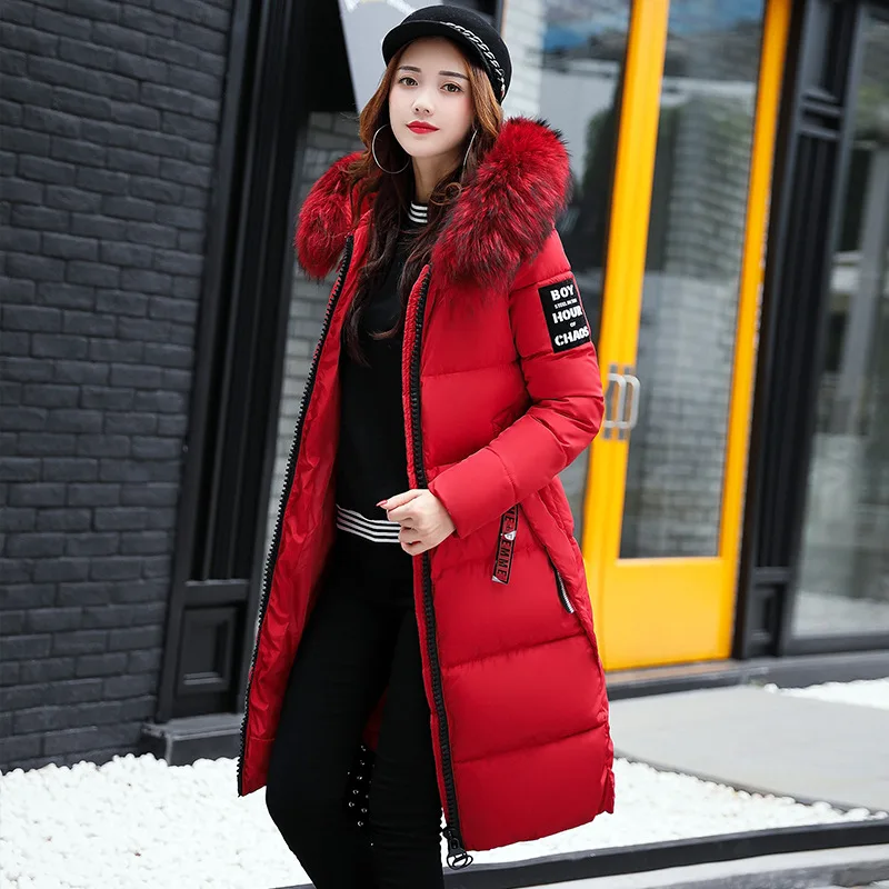2025 femmes vers le bas Parkas veste d'hiver grand col de fourrure épais mince manteau mode à capuche vêtements d'extérieur en coton Long hiver femme manteau