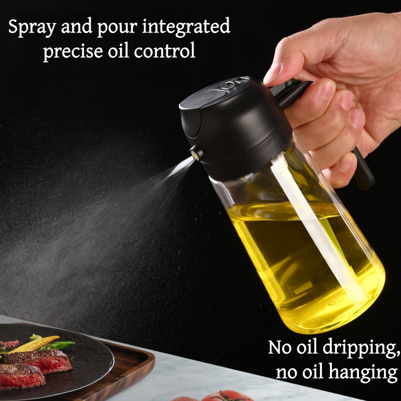 Bidon et injecteur d'huile 2-en-1 de 470 ml, pour huile d'olive, adapté à la cuisson, à la friteuse à air, aux salades, au barbecue (blanc)