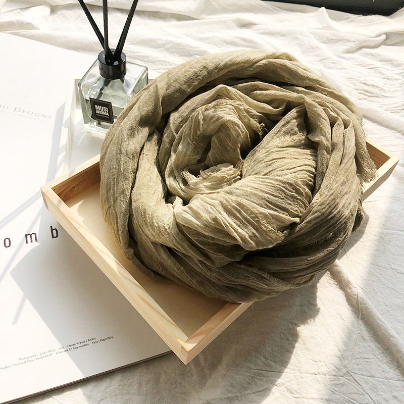 Écharpe Vintage en coton et lin froissé pour hommes et femmes, couleur unie, Pashmina chaud, bord frangé, châles et enveloppes doux, automne hiver