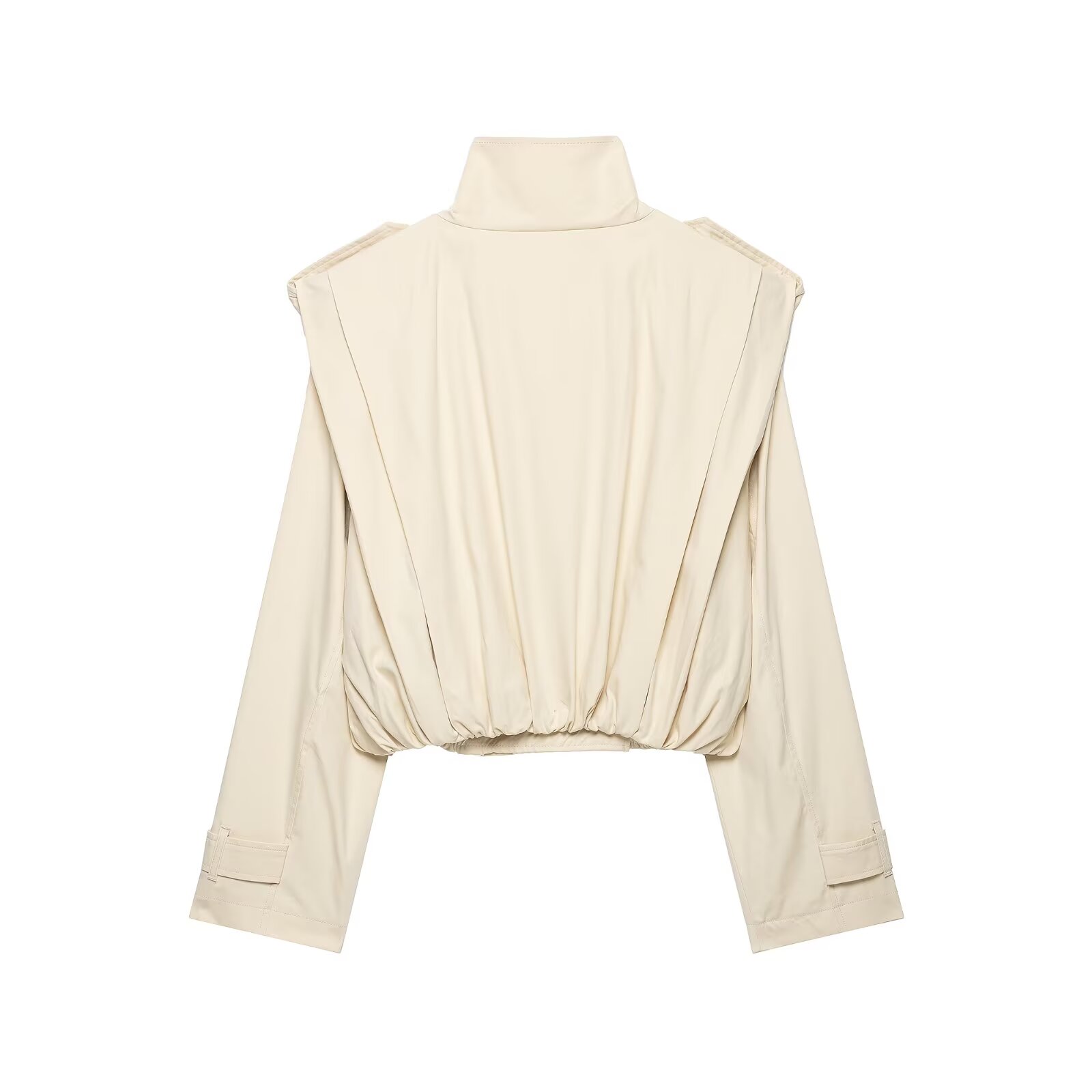 BSAY Trench-coat court vintage pour femme, croisé, avec détails plissés, col montant, épaulettes et manches longues, coupe-vent court