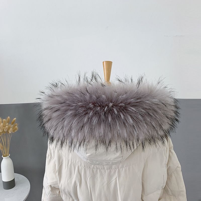 Écharpe en Fausse Fourrure de Raton Laveur pour Femme, Colliers d'Hiver, Chaud, Capuche, Châle, Décor Multicolore, Manteau en Peluche, Col Moelleux