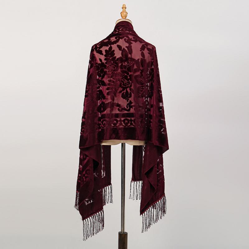 Velours dentelle évider écharpe rétro châle Style ethnique gland écharpe velours Pashmina étole Babushka musulman Hijab Cheongsam châle