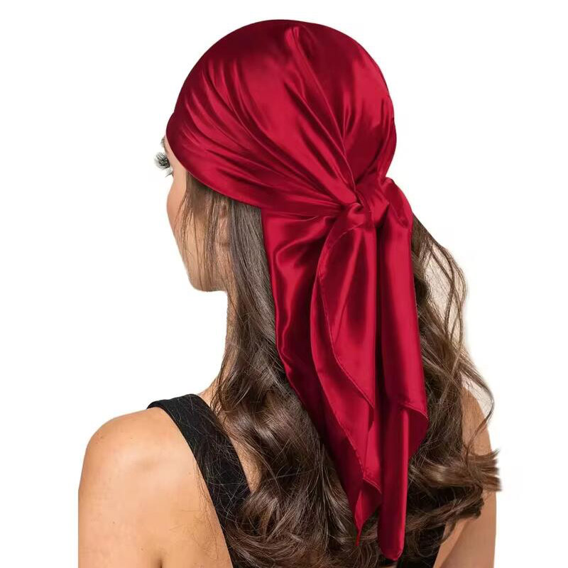 90cm Foulard en soie Scarftop chapeaux pour Femme mode quatre saisons cheveux accessoires Hijab Foulard Bandana Femme Foulard