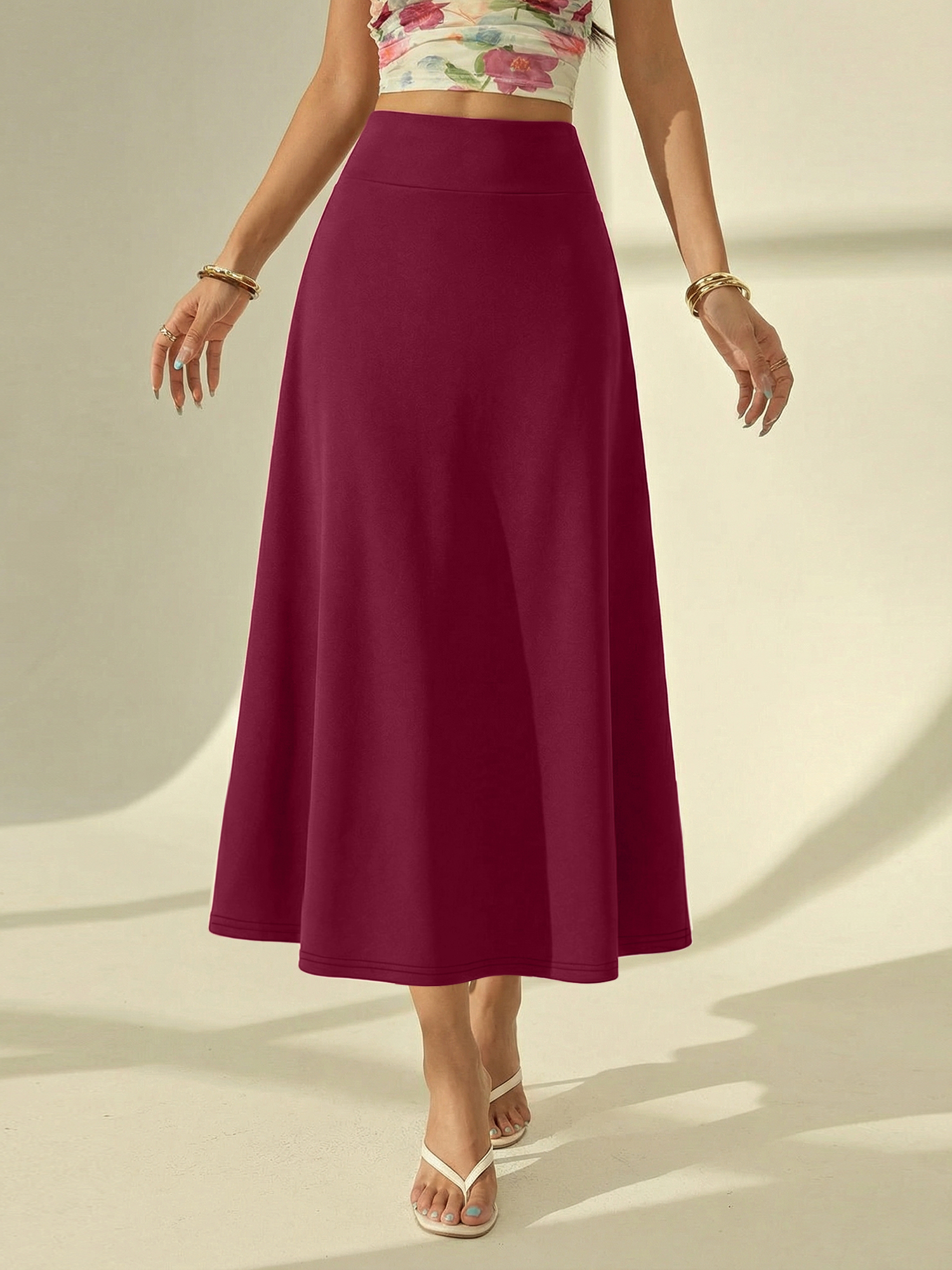 Jupe longue polyvalente pour toutes les saisons, silhouette fluide et douce, tenue idéale pour les vacances à l'île et les loisirs en parc