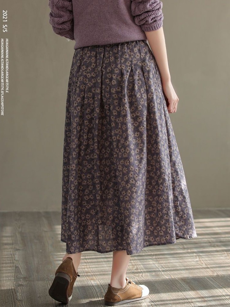 Jupe trapèze longue décontractée pour femmes, style vintage, imprimé floral, confortable, élégante, D536, nouvelle arrivée, automne, 2023
