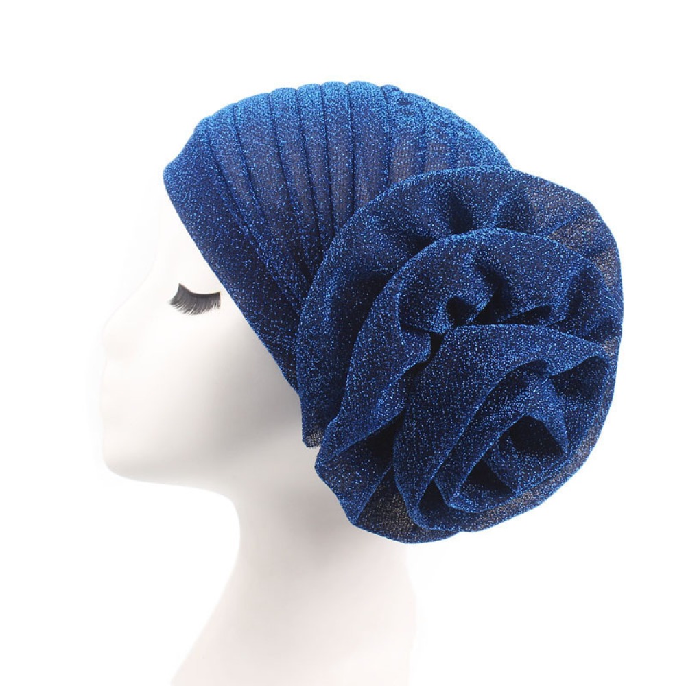 Turban africain en soie naturelle avec grande fleur rose, couvre-chef nigérian pour mariage, Geles respirant et léger, bonnet de fête