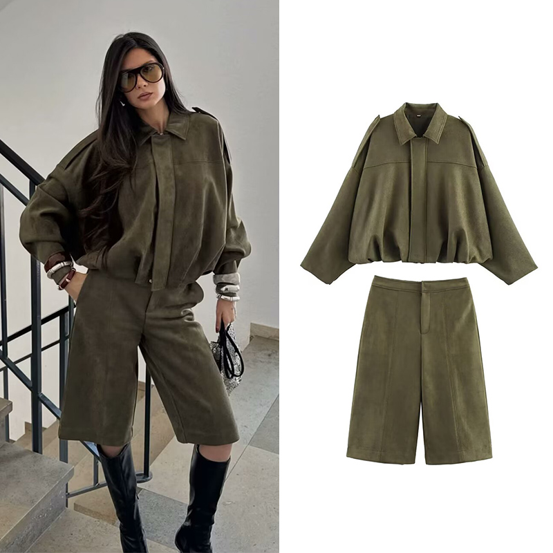 Femmes taille haute décontractée Shorts et mode ample à manches longues vestes manteaux femme deux pièces ensembles femmes tenue
