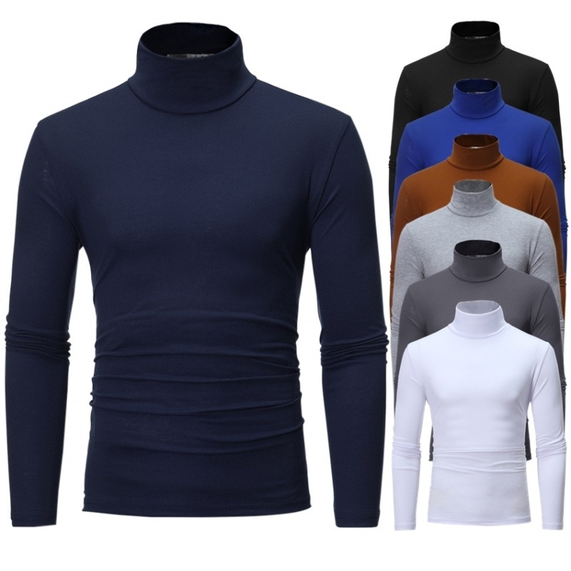 Mode hommes décontracté coupe ajustée basique col roulé col haut pull mâle automne printemps mince hauts basique fond plaine T-shirt