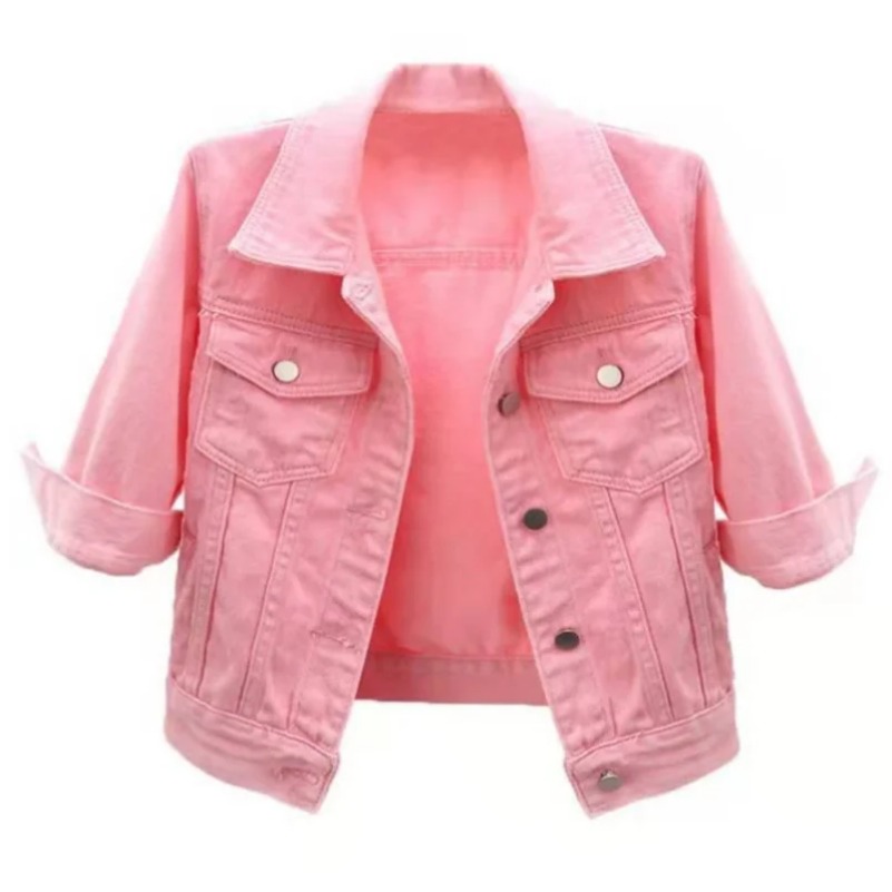 DistMurcia-Veste en Jean pour Femme, Veste Courte en Denim, Extensible, Manches Bouffantes 3/4, avec Poches, Violet, Jaune, Bleu