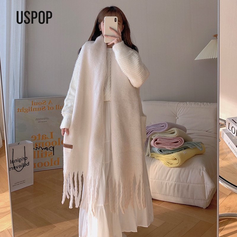 USPOP-Écharpe longue à pampilles pour femme, écharpes à pampilles, rond-pashmina, doux, solide, nouveau, hiver