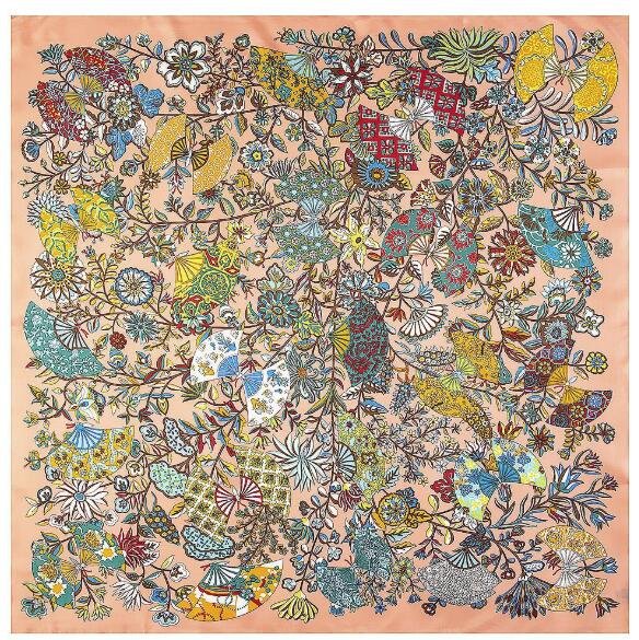 Écharpe carrée en sergé pour femme, marque de luxe, branches et fleurs, châles, hijab, 130x130cm