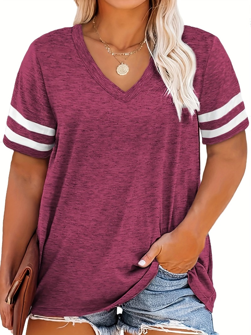 T-shirt manches courtes col en v pour femmes, grande taille 1XL-8XL, décontracté, couleur unie, ample, sport, plein air, vêtements pour femmes