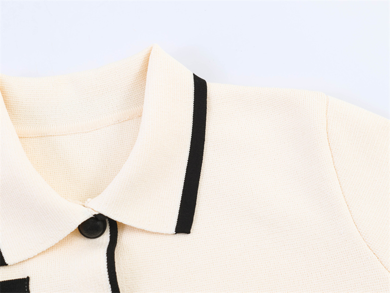 Manteau Femme 2026 Nouvelle Collection Été Blanc Manches Courtes Décor Contraste de Couleurs Style Socialite Tricoté Élégant et Tendance