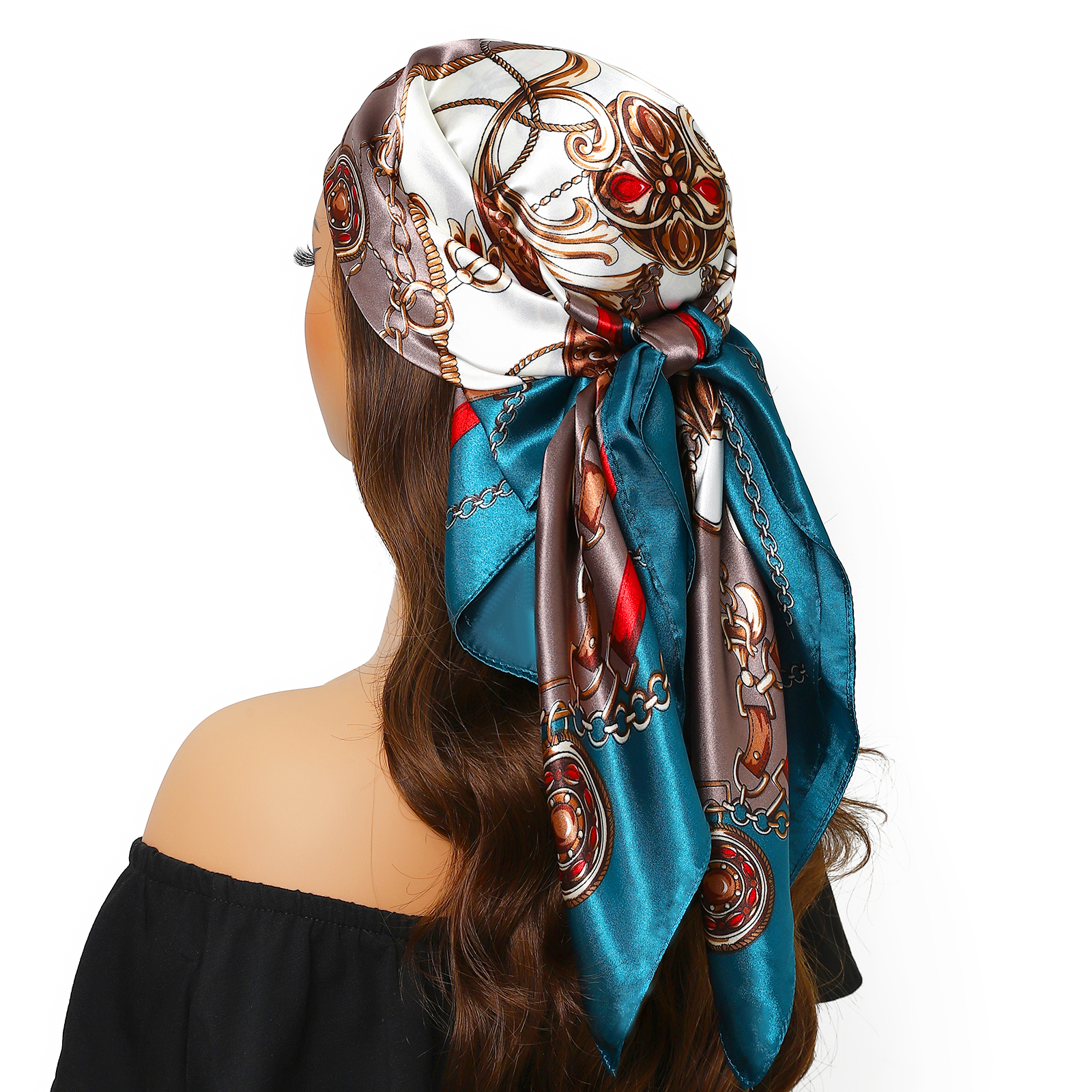 Nouveau 90*90 cm Vintage fleurs carré Foulard femmes soie châle Foulard femme impression bandeau bandeau Foulard Hijab bandes de cheveux