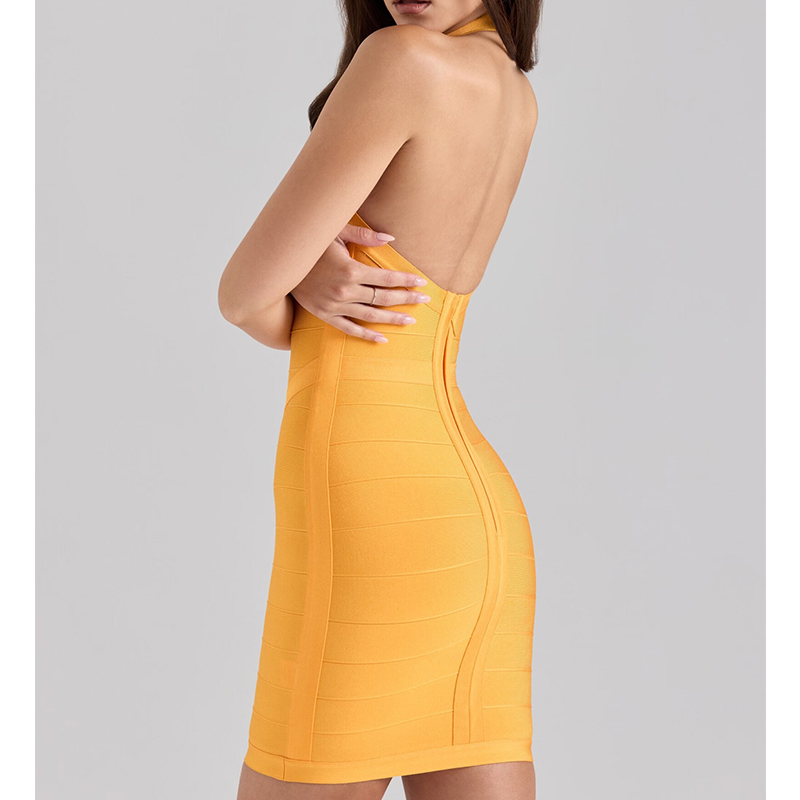 YENKYE Sexy élégant licou Mini robes en tricot femmes mode dos nu moulante Club Robe de soirée automne Robe