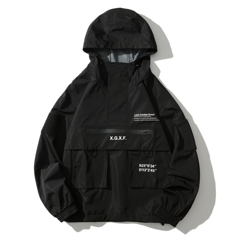 Veste pour hommes Techwear High Street Streetwear noir à capuche poche homme femmes Couple printemps automne mode nouveau imperméable mâle haut