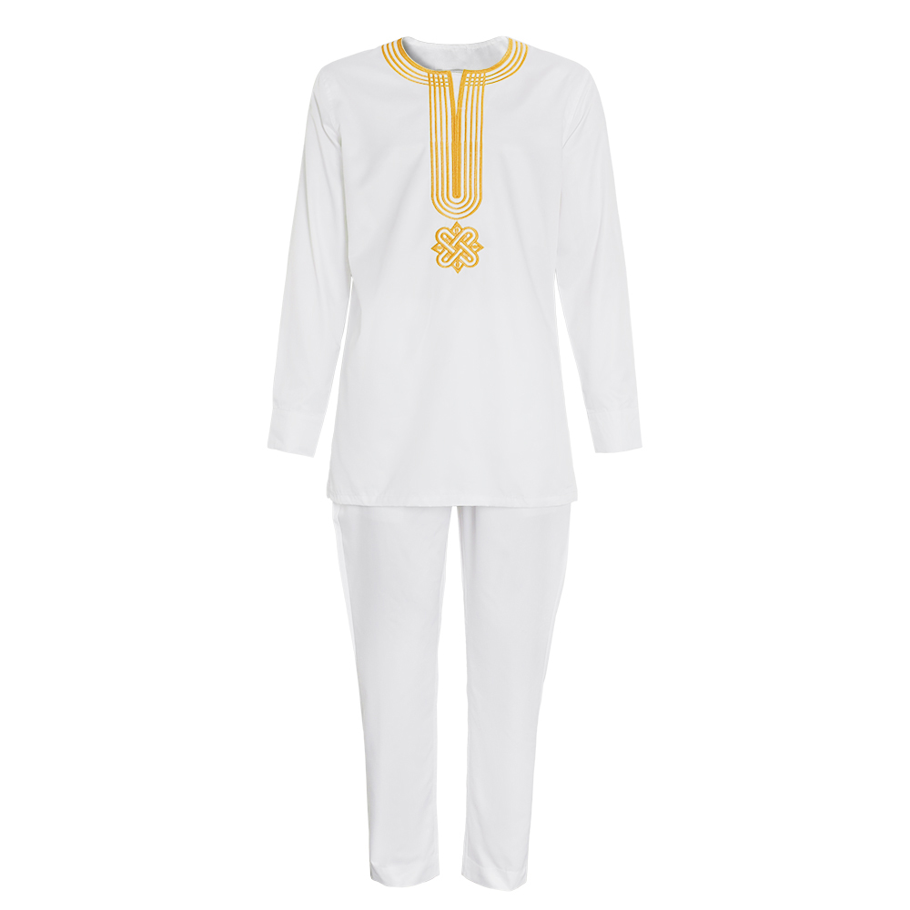 Nouveaux vêtements africains pour hommes Dashiki Tradition tenue Robe broderie hauts blancs pantalons costumes Bazin musulman vêtements de fête de mariage