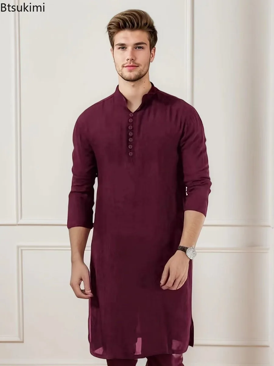 Nouveau 2026 vêtements islamiques pour mode musulmane homme longues Robes solide à manches longues arabe Simple décontracté hommes chemise Jubba Thobe