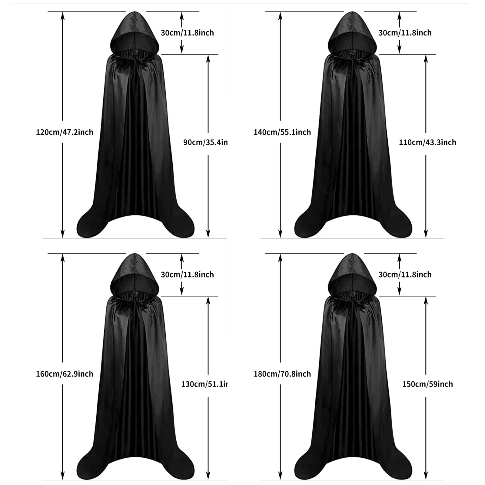 Cape à capuche unisexe, cape de sorcière à capuche, robe noire pour femmes, hommes, enfants, costumes de cosplay d'Halloween, performance de Noël