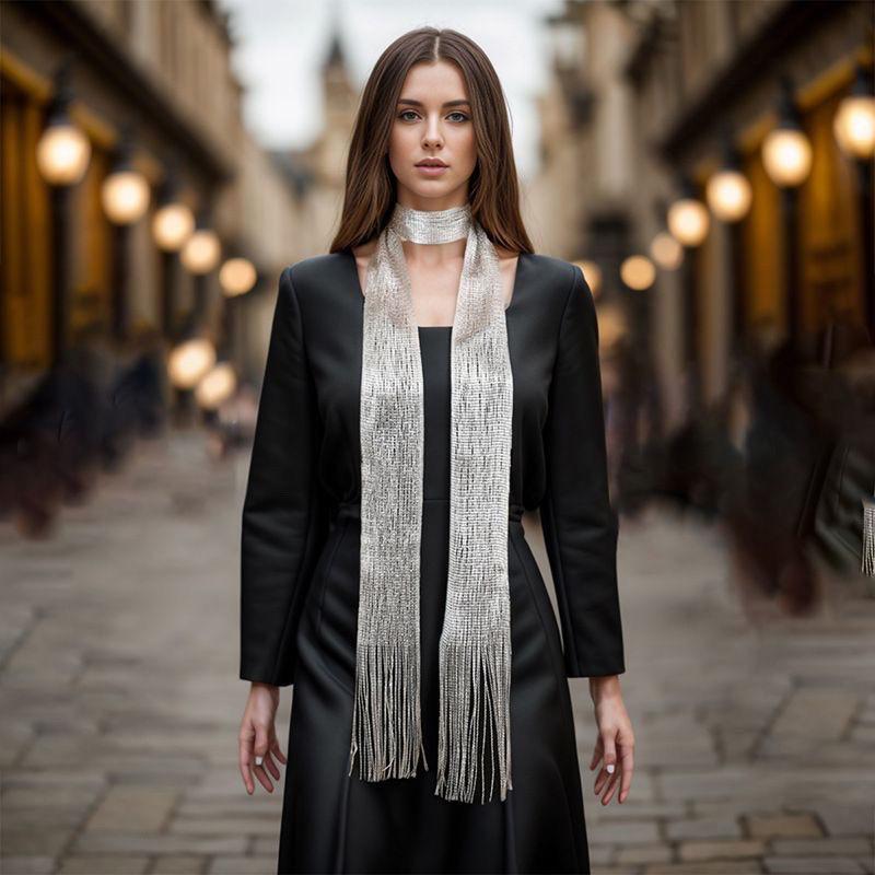 Écharpe longue unie à franges et pompons, ceinture fluide pour femme, idéale pour les tenues superposées et le bureau