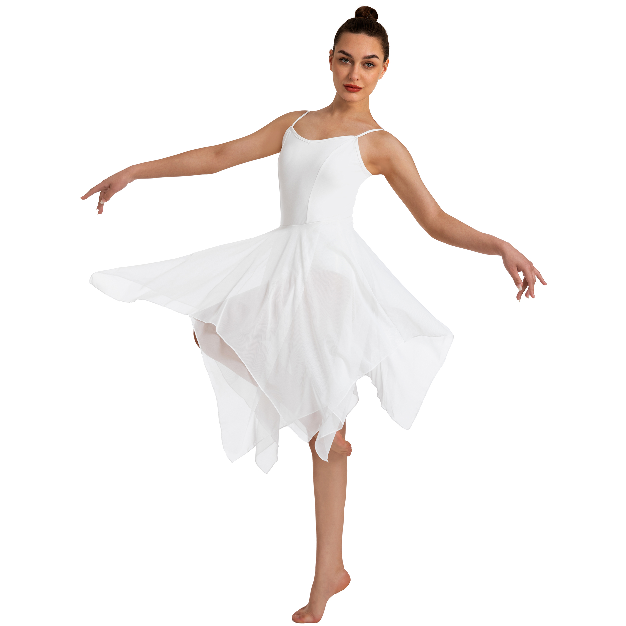 Robe lyrique moderne pour femmes, Camisole, Costume de danse, Ballet asymétrique, jupe en maille haute et basse, justaucorps sans manches, vêtements de danse de gymnastique