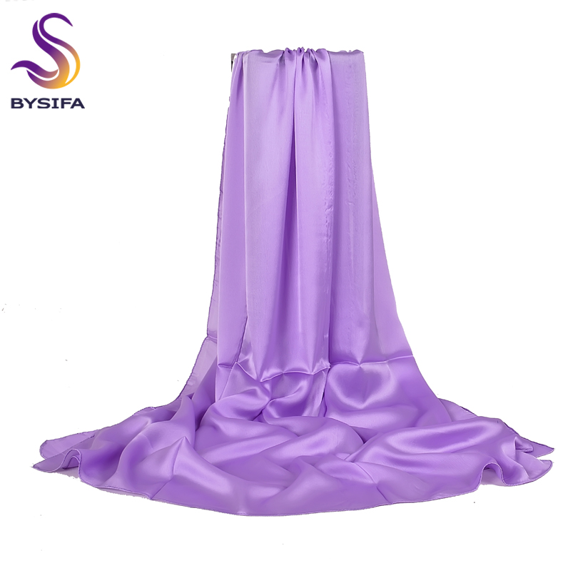 BYSIFA – foulard en soie bleu clair pour femmes, Long châle de luxe, Simple, uni, Cape, 180x90cm, printemps-automne