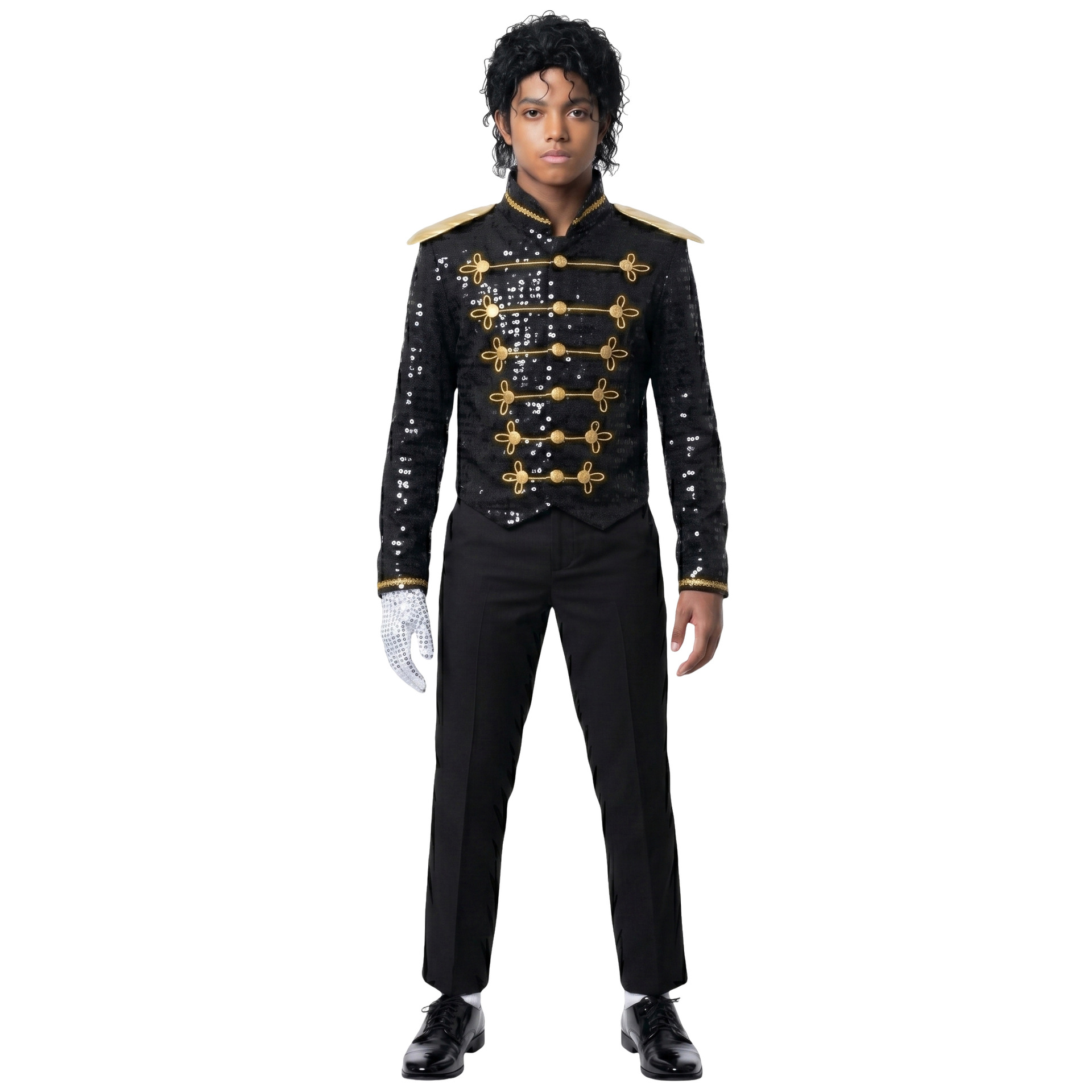 Veste à col montant moderne style Michael Jackson à paillettes pour enfant, tenue de spectacle, costume de chanteur de rock pour invité de banquet