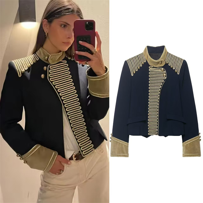 Manteau pour femme 2026 Nouvelle collection automne, manches longues, boutons décoratifs, style cavalier, manteau Napoléon, mode unique, vente chaude