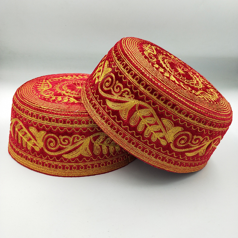 Chapeaux de prière musulmans en coton rouge brodé, casquette Kufi, Turban de Style indien pour hommes, vêtements islamiques d'arabie saoudite, cicatrice du islamisme juif