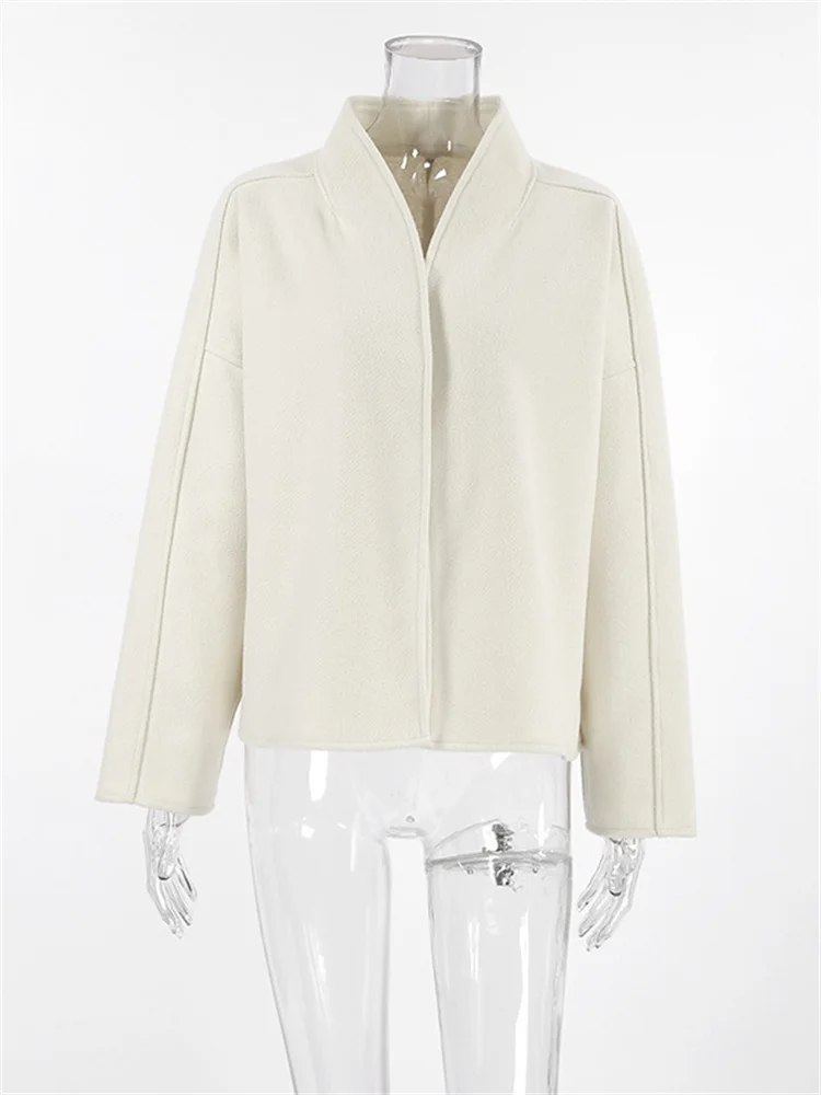Manteau court en laine patchwork pour femmes, pardessus décontracté, streetwear, cardigan adt, manches longues, vêtements d'extérieur monochromes, Y2K, 2024