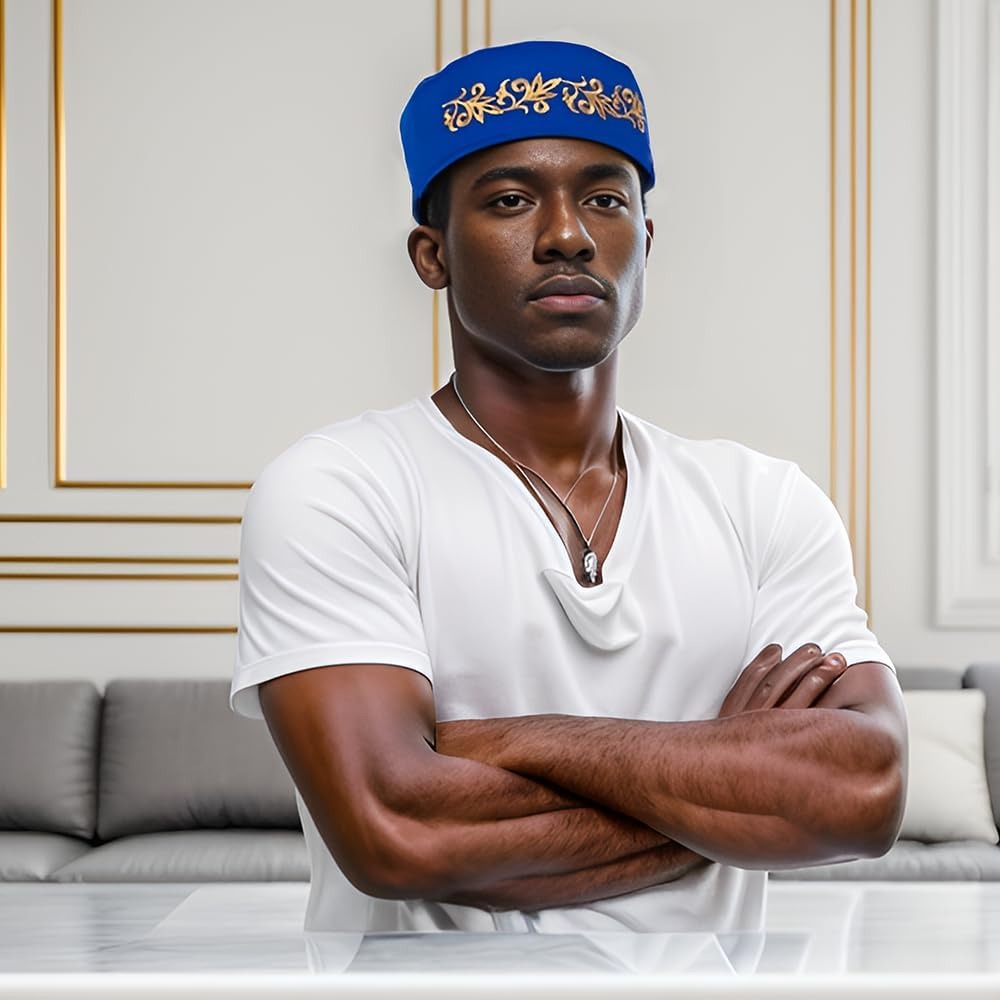 Chapeau Kufi africain avec broderie dorée Ankara Kufi chapeaux hommes chapeau accessoire casquette imprimé africain chapeau traditionnel WYB849