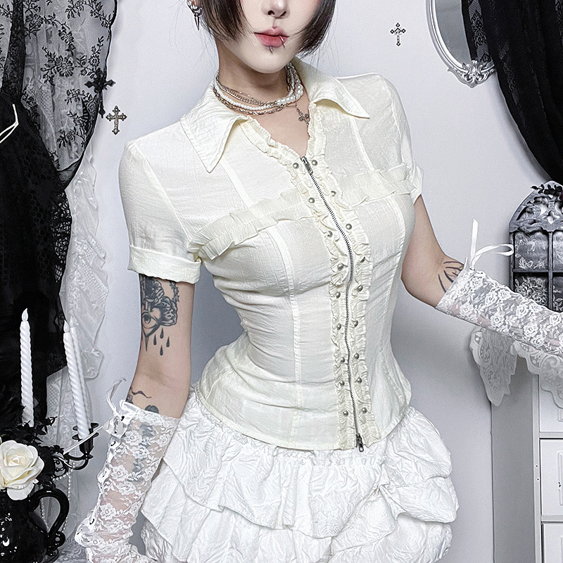 Blouses Gothiques Style Sombre pour Femme, Blouse d'Été à Manches Courtes, Chemise Élégante Gothique pour le Travail, Blusas Mujer De Moda