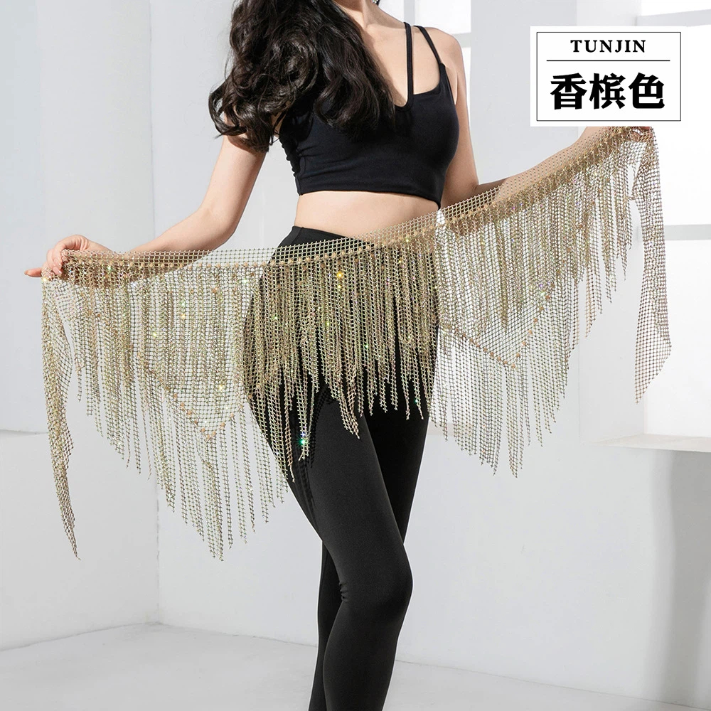 Ceinture de spectacle de danse du ventre pour femmes, écharpe de hanche à pampilles triangulaires en diamant complet, accessoires de compétition de danse orientale pour danseurs
