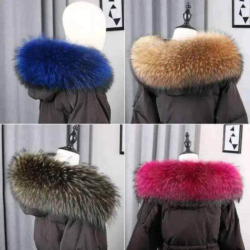 100% réel naturel fourrure de raton laveur écharpe femmes hiver mode luxe chaud haute qualité col de fourrure pour manteau bande à capuche grand silencieux