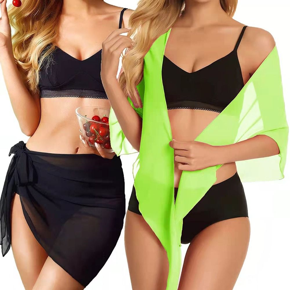 Doux court Sarongs en mousseline de soie maillot de bain cache écharpe couverture jupe courte enveloppement pure été plage Bikini femmes