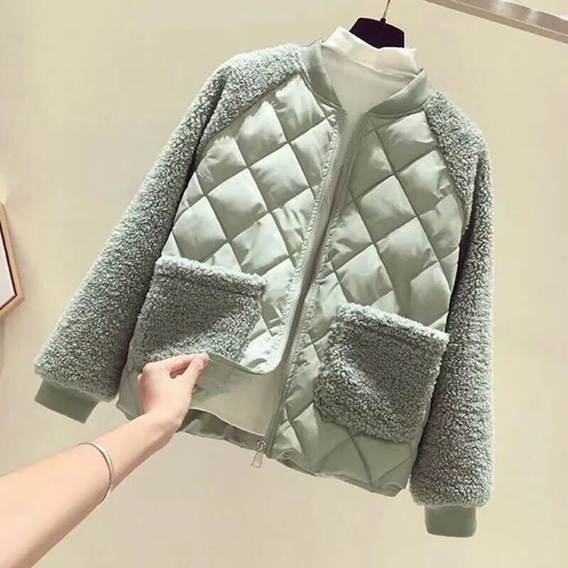 Parka d'hiver pour femmes, Imitation de poils d'agneau, manteau élégant et ample pour dames, mode épissage, veste courte et confortable, nouvelle collection 2025