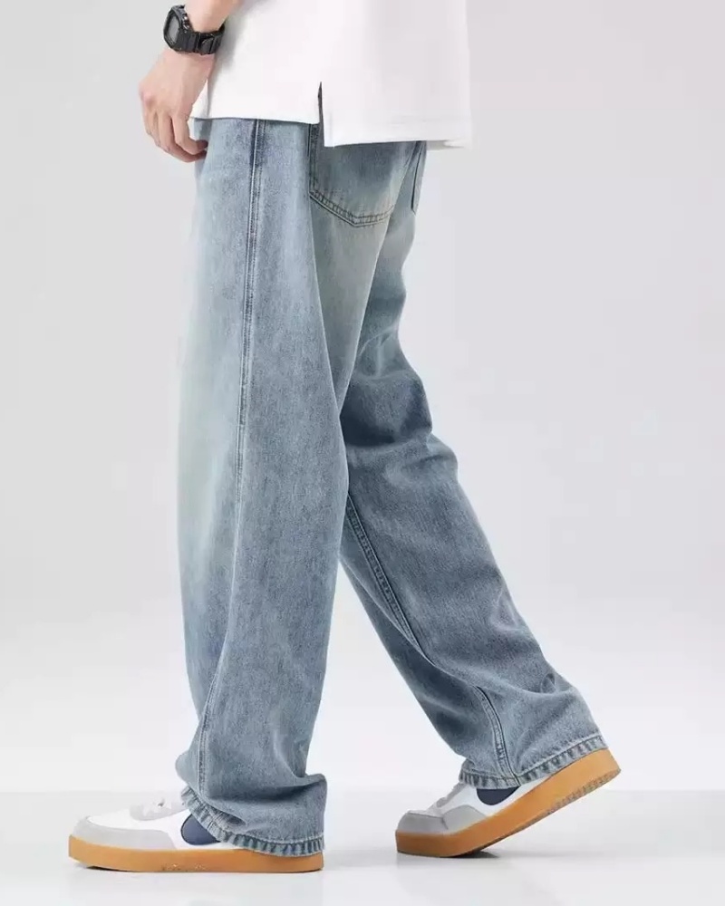 Nouveau Jean Bent Knife pour Homme, Style Rétro Américain, Délavé et Vieilli, Coupe Large, Jambe Droite Ample, Quatre Saisons, Feelin Street