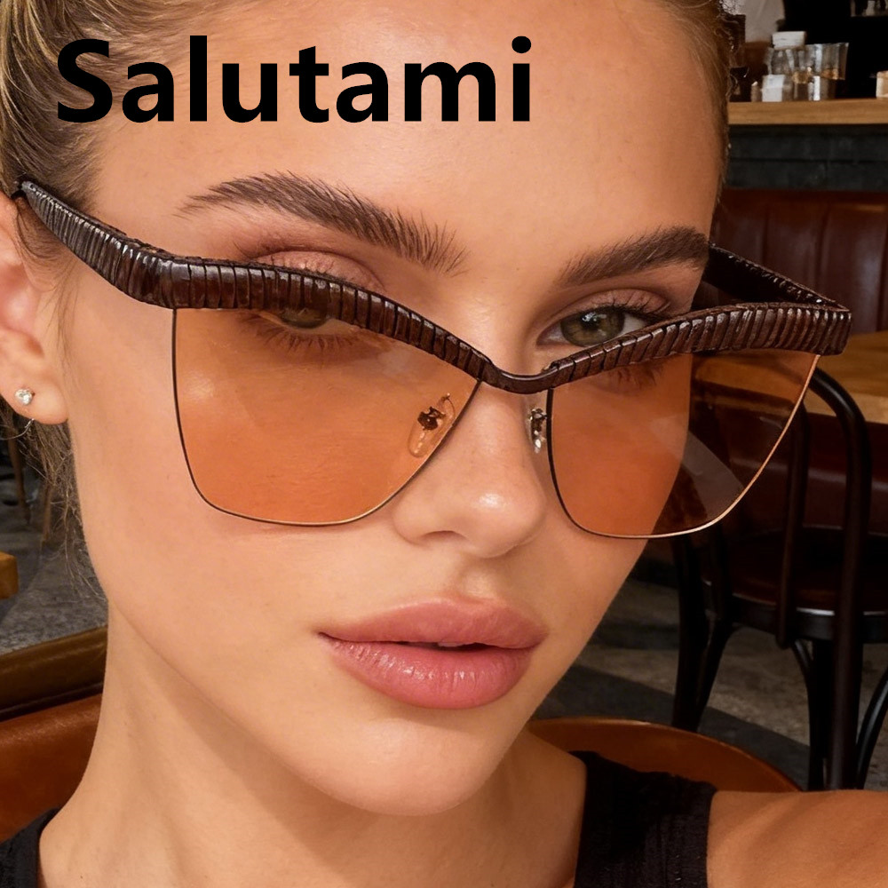 Lunettes de soleil œil de chat demi-cerclées uniques pour femmes, nouvelle marque tendance, en alliage, avec verres dégradés, pour la conduite