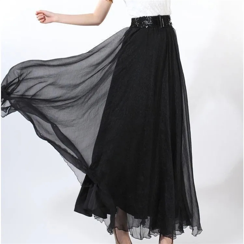 2025 nouvelle mode femmes en mousseline de soie jupes longues taille haute longueur de plancher volants blanc été Boho Maxi jupe Saia Longa Faldas