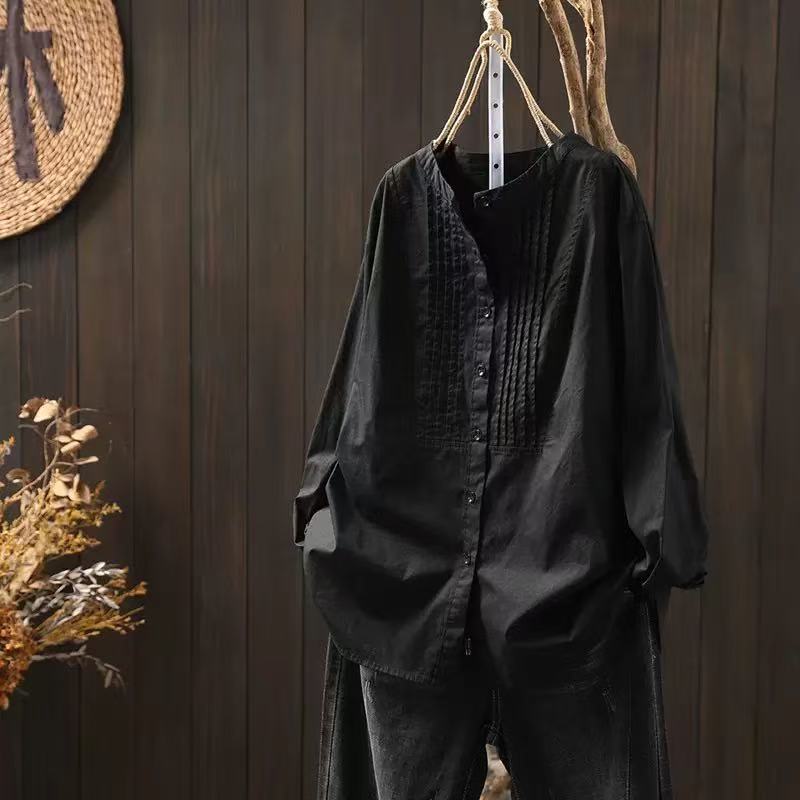 100% coton blanc noir femmes chemises élégantes automne vêtements 2025 femmes mode coréenne à manches longues hauts dames chemises plissées