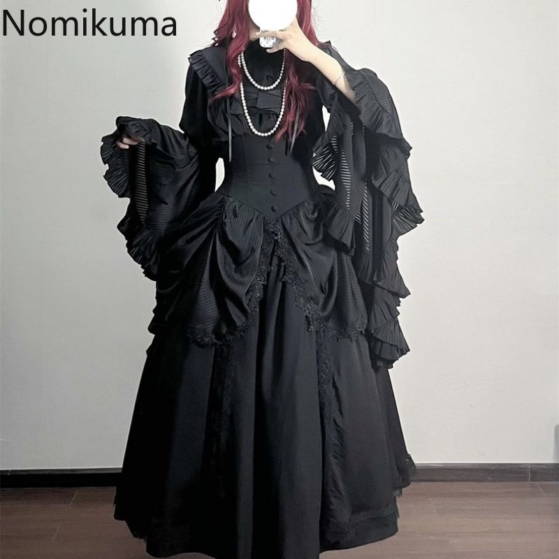 Taille haute jupes trapèze pour femmes 2025 Faldas Mujer De Moda Style Lolita japonais doux Saia Patchwork dentelle grande jupe pivotante